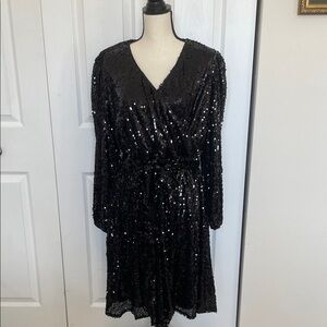 NWOT KATE & MALLORY BLACK SEQUIN LONG SLEEVE COCKTAIL DRESS. SIZES XS & LARGE.